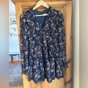 Navy Floral Ruffle Tiered Dress Small